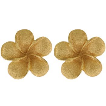14K Yellow Gold Large Hawaiian Plumeria Flower Earrings