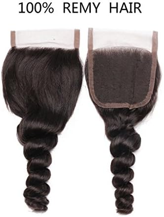 Feshfen Hair Free Part 4"x4" Loose Wave Top Lace Closure Brazilian Remy Human Hair 130% Density Natural Color 10"-20"(10Inch)