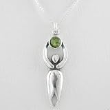 Peridot Lunar Goddess Pendant in Sterling Silver on a 16 Box Chain, #8722