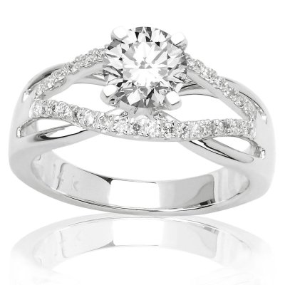 41pKq1hVa%2BL Pave Set Round Diamonds Engagement Ring with a 0.9 carat E SI2 EGLUSA Certified Center Stone and 0.25 Carats of Side Diamonds