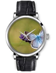 SPRAWL Aanalog Fashion Series Silver Ladies Watches of Genuine Black Leather Strap,Unique Wrist Watch for Women Girls Designed with Butterfly on a flower