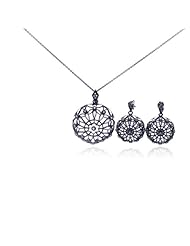 Nickel Free Sterling Silver Pendant & Earring Sets Round Shape Flower Black Rhodium Set Pendantdimensions: L34mm X W26mm Weight: 5.07Grams Earrings Dimensions: L25mm X W18mm Weight: 5.8Grams