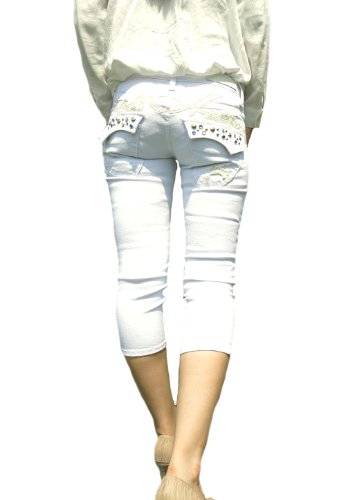 グラスホッパー(GRASSHOPPER)＃736 クロップド(ストレッチ)ホワイトデニム 美尻 美脚 ジーンズ レディース ジルコニア 刺繍 白パン 七分丈 ロリータジーンズ レッドペッパー(REDPEPPER)