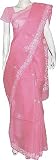 Womens Dresses Indian Sari Cotton Chikan Embroidery Pink (ochsari091)