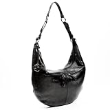 Besace HOBO sac port&eacute; &eacute;paule BOHO Noir, sign&eacute; BACCINI - en cuir