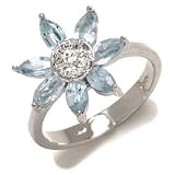 Gioie Ladies' Ring in White 18-karat Gold with White Cubic Zirconia and Aquamarine, form Flower, weight 6.1 grams
