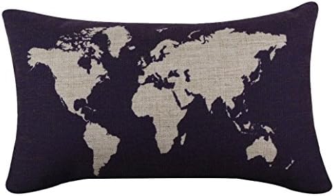 OUBAODark Blue World Map Burlap Pillow Cases Cushion Covers