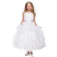 Girls Sleeveless  Organza/Satin  Dress With a Sash  and Ruffles