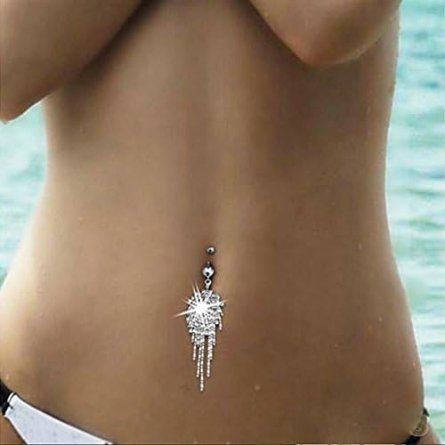 HEIGIFT Crystal Tassel Chain Dangle Body Piercing Jewellery Navel Belly Bar Button Ring