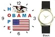 Obama - Hope - US Flag and Bald Eagle Seal - President Barack Obama Commemorative - WATCHBUDDY&reg; DELUXE TWO-TONE THEME WATCH - Arabic Numbers - Black Leather Strap-Size-Women's Size-Small
