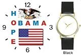 Obama - Hope - US Flag and Bald Eagle Seal - President Barack Obama Commemorative - WATCHBUDDY&reg; DELUXE TWO-TONE THEME WATCH - Arabic Numbers - Black Leather Strap-Size-Women's Size-Small