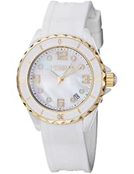 Stuhrling Original Womens 9954.12E3W7 Leisure Ceramic Seraph Quartz Date White Mother-Of-Pearl Rubber Strap Watch