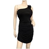 Plus size Sexy Black Single Shoulder Mini Dress - 1X