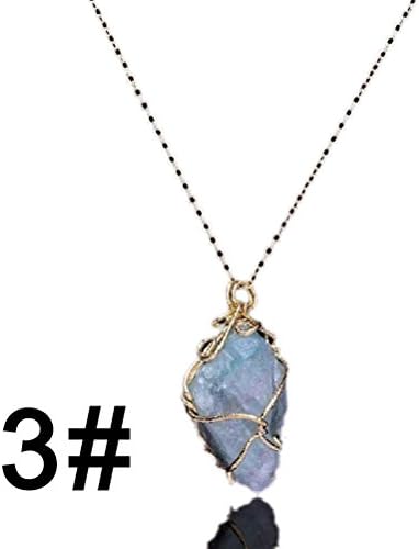 RowNumber1 Fashion 1 Pc Popular Design Sweater Chain Healing Point Stone Pendant Necklace (Natural Quartz) 3# Shining