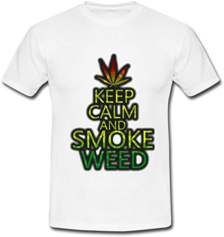 JIUDUIDODO Men's Short Sleeve Crew Neck Cotton Keep Calm and T-Shirt XS White