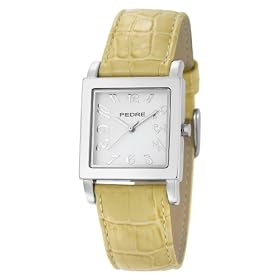 Pedre Womens 7955SX Silver-Tone/ Bone Leather Strap Watch