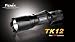 Fenix has produced many models to add to our ever expanding product line. Though challenges are ever 
increasing, with every new Fenix product we strive to bring our customers the highest quality tool 
possible. New Fenix TK12R5 Flashlight uses Cree XP-G LED (R5) with lifespan of 50,000 hours for long 
and reliable service. Other specifications include two modes of output, selected by turning the 
bezel (Patented): Output A: 65 Lumens/12 hours; Output B: 280 Lumens/1.5 hours. Max beam length: 200 
meters or 656 feet. Digitally regulated output maintains constant brightness. Intelligent memory 
function. Battery reverse polarity protection function. Uses Two 3V CR123A Lithium batteries or one 
18650 Li-ion battery. Model dimensions: 137.5mm (Length) x 25.4mm(Diameter) x 34mm(Head). 119-gram 
weight (excluding batteries). Made of durable aircraft-grade aluminum. Premium Type III 
hard-anodized anti-abrasive finish. Waterproof to IPX-8 Standard. Toughened ultra-clear glass lens 
with anti-reflective coating. Tactical tail cap switch with momentary-on function. Anti-roll, 
slip-resistant body design. Included accessories: holster, lanyard, body clip, two spare o-rings, 
and a rubber switch boot o-rings.
