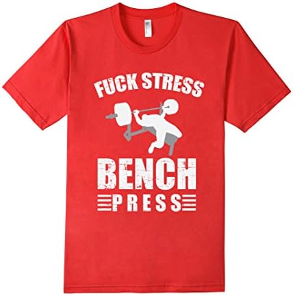 Men's Gym Funny Workout T-Shirt F*CK Stress Bench Press Large Red