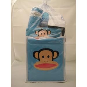 Small Paul Frank Blue Color Diaper Bag, Baby Milk Bottle, Milk Bottle Holder, Diaper Plastic Box, 3 Small Baby Towel, Diaper Change Pad and Bib Burp 9 Pcs One Set