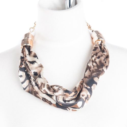 4 Season Leopard Printed Satin Short Scarf Necklace Adjustable Rose Gold Color Chain