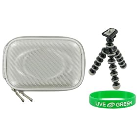 Hard Carrying Case (Candy Silver) and Premium Tripod for Flip MinoHD Camcorder Black