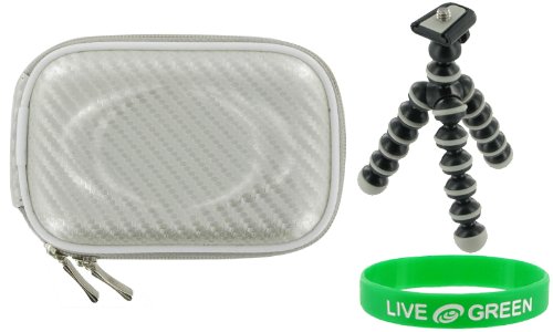 2n1 Hard Shell (Candy Silver) Carrying Case and Premium Tripod for Sony Cybershot DSC-TX5 Digital Camera Green