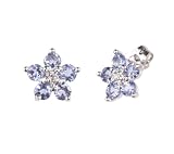 10k White Gold Tanzanite Flower Cluster Earrings