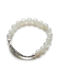 Honeystore Girld 925 Sterling Silver Tibetan Silver Moonstone Stretch Bracelet Color Silver White