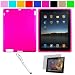 Premium Rubberized Protective Soft Silicone Skin Cover Case for Verizon Wireless New Apple iPad 2 (16GB, 32GB 64GB) 2nd Generation and AT&T Apple iPad 2nd Generation iPad 2 Wireless Tablet + Anti-Glare Clear Screen Protector for Apple iPad 2 Tablet + Executive White Stylus Pen with Laser Pointer and LED Light Compatible with Apple iPad 2, Hot Pink