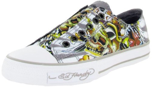 ED HARDY Christian Audigier Womens Low Rise Dubai Tattoo Skull Canvas Shoes Sneakers Grey