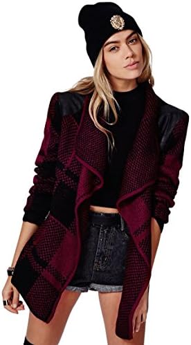 Girl Talk Clothing Chunky Knit Burgundy Check Cardigan