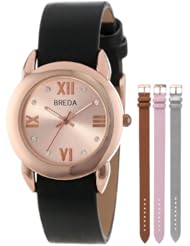 Breda Womens 8174-setB "Nina" Rose Gold-Tone Watch Set with Four Interchangeable Faux Leather Bands