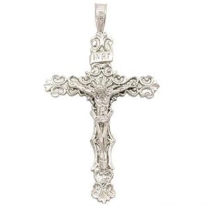 INRI Crucifix Charm 14K White Gold 39.5mm by FindingKing