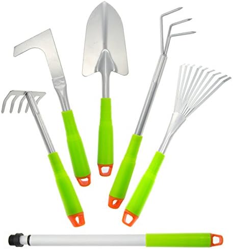Diamond Resource5 Piece Garden Hand Lawn Tool Kit Set With Telescopic Extender, Green