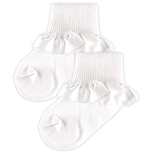 2-Pack Satin Ruffle Baby Socks, White, 6-12 months