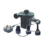 Mains powered electric air inflator pump with UK 3 pin plug. Fast flow 130w pump for airbeds & garden toys. Inflates and deflates.