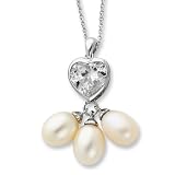 Sterling Silver and Heart Shaped CZ with Cultured Pearls 18 Inch Necklace