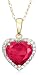 10k Yellow Gold, July Birthstone, Created-Ruby and Diamond Heart Pendant