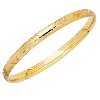 Cheap Girls Jewelry Kids Florentine Engraving 14K Gold Bangle For Sale