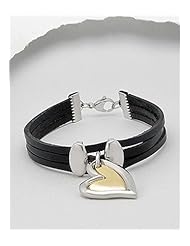 Black Heart Leather Bracelet In White Base