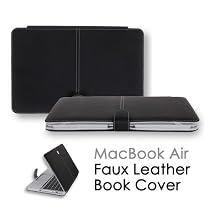 CaseCrown Faux Leather Book Cover (Black) Clip On Case for Apple MacBook Air MC969LL/A 11.6-Inch Laptop (NEWEST VERSION)