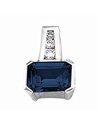 14K White Gold Emerald Cut Sapphire and Diamond Pendant -- LIFETIME WARRANTY