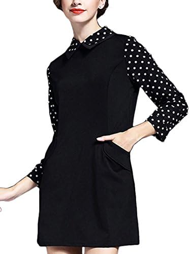 VOGLLY Women's Patchwork Style Polo Neck Polka Dot Sleeve Mini Shirt Dress Size 6 US Black
