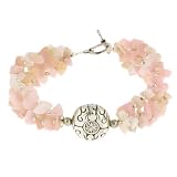 EXP Handmade Pink Opal Bracelet With Etched Silver Accent Bead