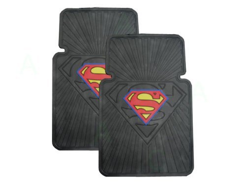  Set of 2 Universal-Fit Front Rubber Floor Mats - Superman Classic Red and Yellow Shield