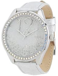 Guess Ladies Silver Leather Watch with Crystals W0337L1