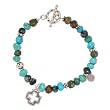 Turquoise Gemstone Beaded Bracelet with Open Design Cross in Sterling Silver, 7" Length, #7553