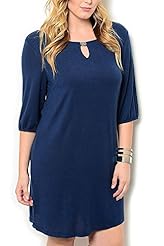 Plus Size Polyester/Rayon/Spandex Jeweled Keyhole Flowy  Dress