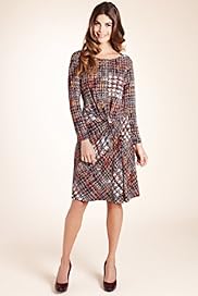 Slash Neck Checked Tweed Dress