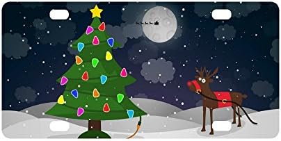 Christmas Tree Reindeer Strong And Durable Aluminum Car Metal License Plate Frame for Women/Men Four Holes Tag 12" X 6"